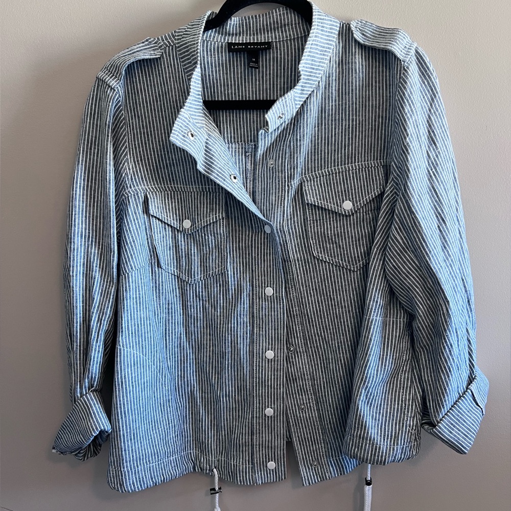Lane Bryant Striped drawstring shirt jacket